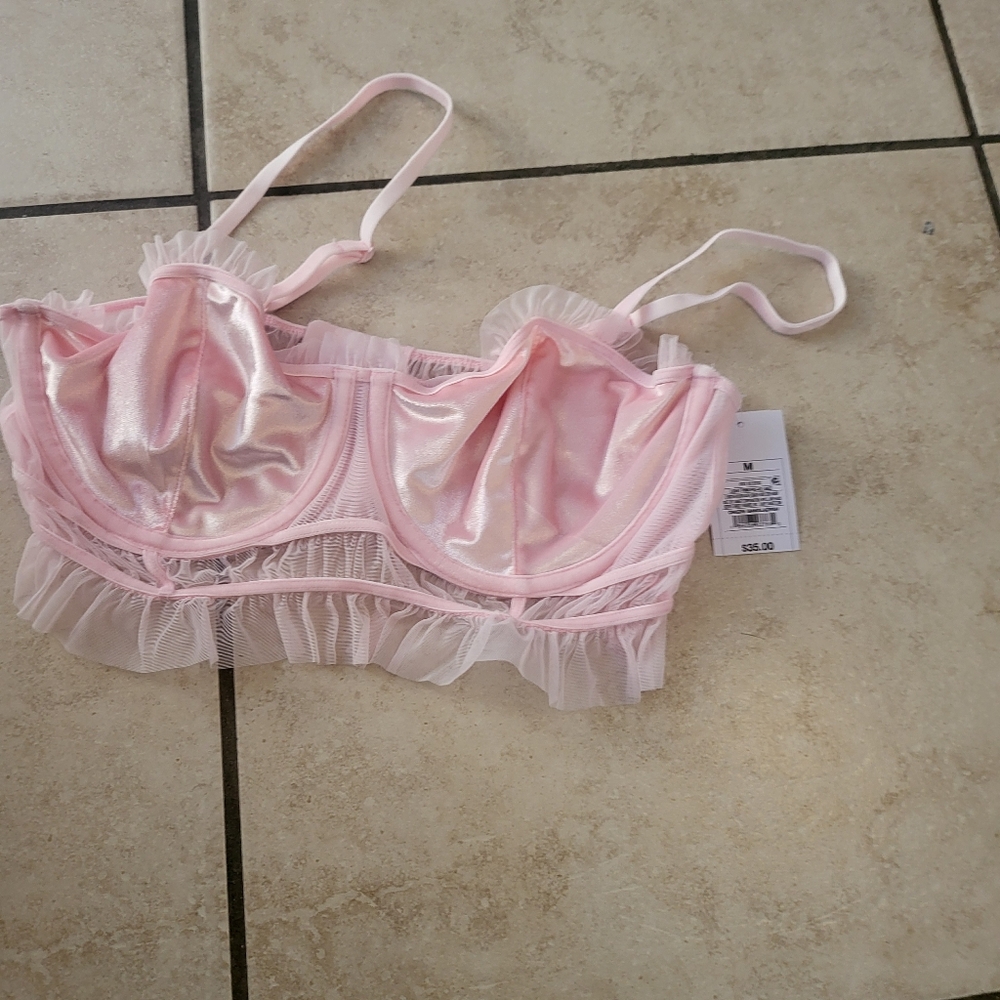 Auden Pink Suede Ruffle Bra Top Medium